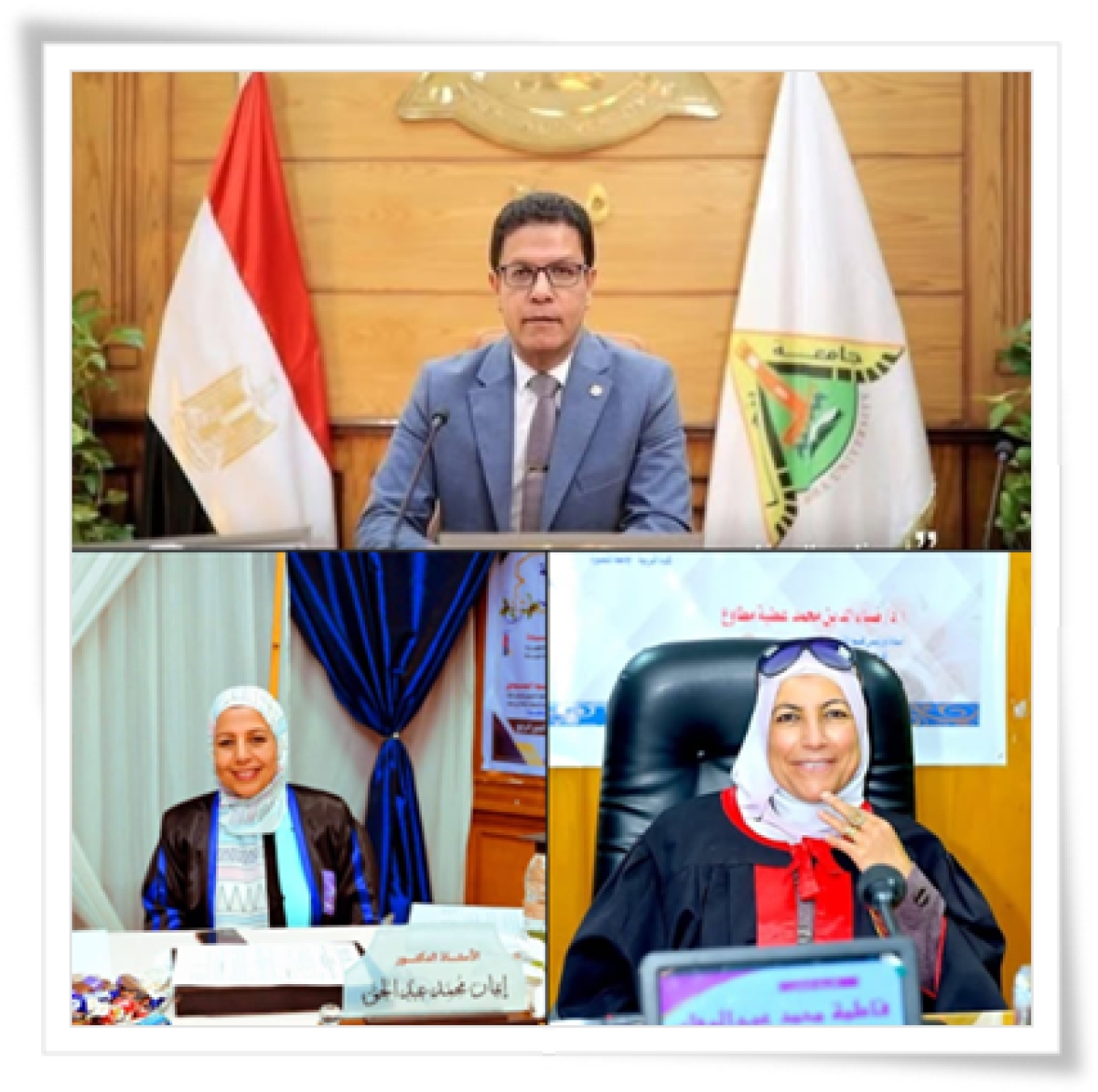 عميد الكلية ينهئ كل من  دكتورة إيمان عبد الحق ، دكتورة فاطمة عبد الوهاب